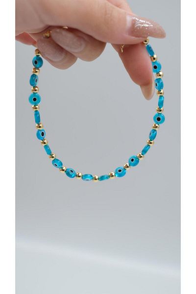Jerie Gold Topcuk and Evil Eye Bead Detailed Anklet