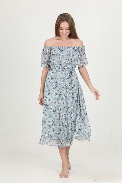 XXL BUTİK Women's Carmen Collar Print Chiffon Dress X-Ry10037