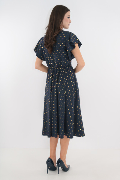 Vanessa Line RO Κομψό μπλε φόρεμα με χρυσή εκτύπωση