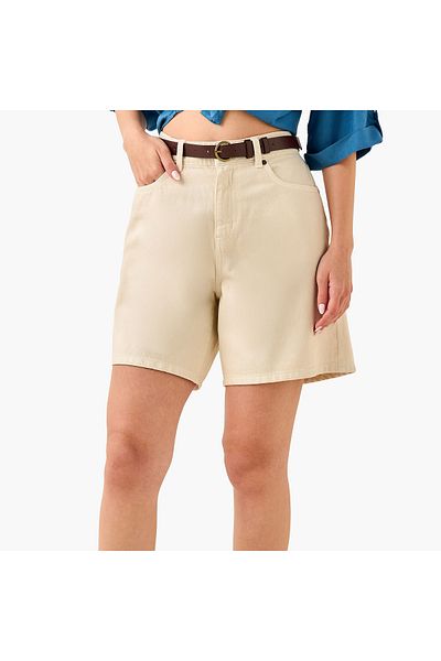 Lee Cooper Denim High Rise Shorts with Belt and Pockets
