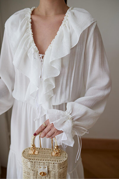 My Blog Rochie Toulon albă cu guler cu volane - 204126