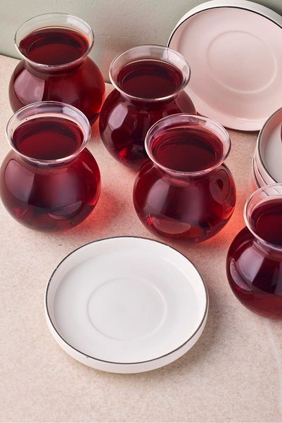 Perotti Kanlıca Platin 12 Parça 6 Kişilik Cam Çay Seti 210 ml
