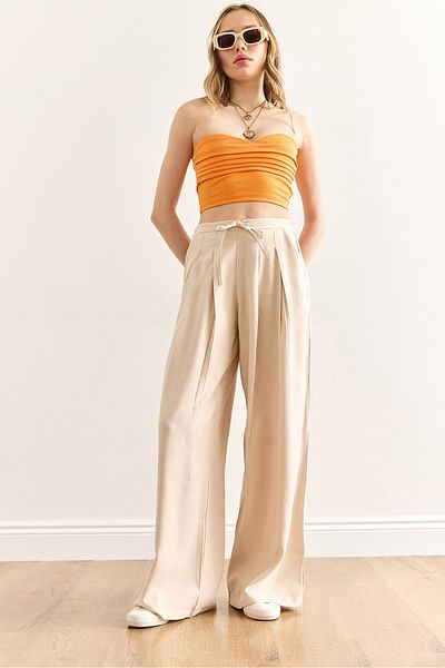 Olalook Women's Stone Pocket Pleated Flowy Wide Leg Pants Pnt-19000349