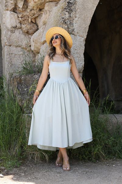 bytugcekaya Rochie cu decolteu cu șarmuire din in mentă