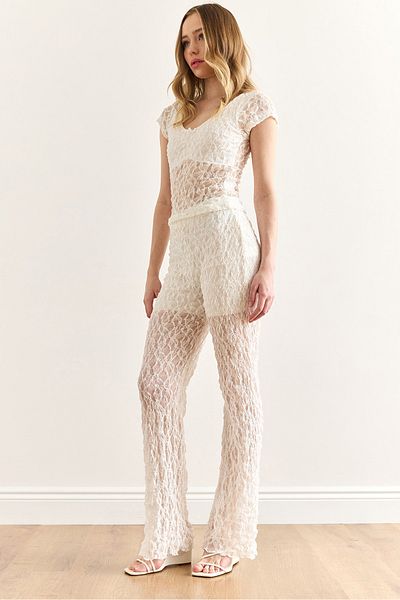 Olalook Women's White Lined Lycra Lace Pants Pnt-19000347