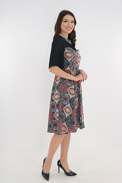 Vanessa Line RO Navy blue wrap dress with multicolor pattern