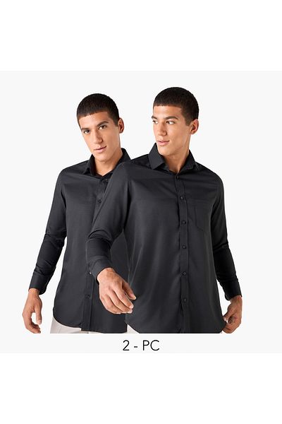 FAV Regular Fit Textured Collared Shirt with Chest Pocket