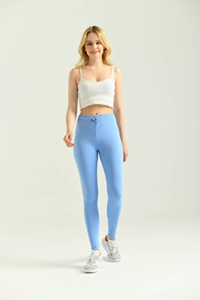 MOVİMENT Colanți albaștri cu detaliu de cauciuc și legături