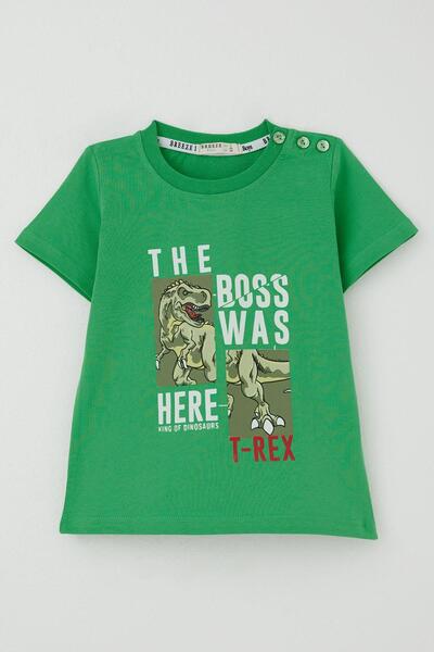 Breeze Tricou pentru băiat Dinozaur puternic cu imprimeu 1,5-5 ani, verde