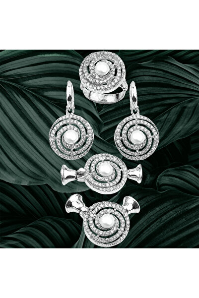 TRİA SİLVER 925 Ayar Gümüş Spiral Desenli Zirkon Taşlı İnci Dizimine Uyumlu S...