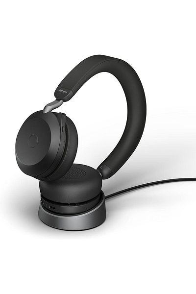 Jabra Evolve2 75 Wireless Headset with Charging Stand and 8 Microphones