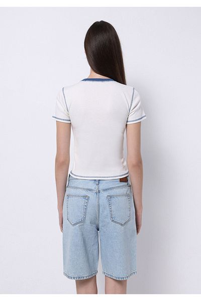 Colin's Tricou alb cu mânecă scurtă pentru femei, cu decolteu rotund, slim fit