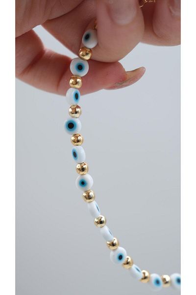Jerie Gold Topcuk and Evil Eye Bead Detailed Anklet