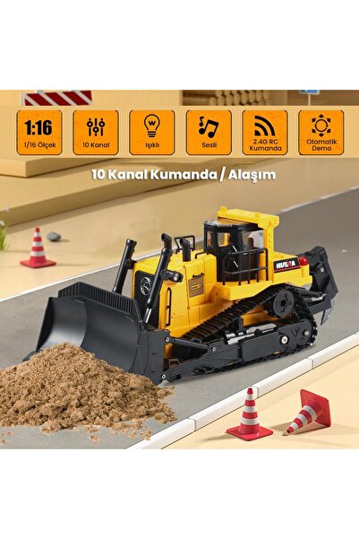 Huina 1554 1/16 Yüksek Kalite 11CH RC Model Caterpillar Buldozer Paletli Metal Kepçe Kazıcı Uzaktan