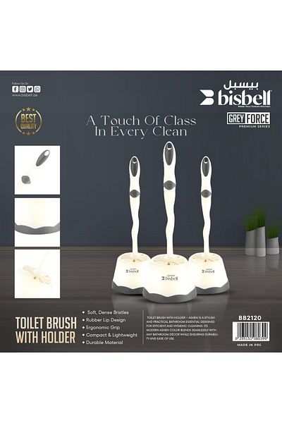 Bisbell Grey Force Premium Toilet Brush with Holder, Ergonomic Grip,BB2120