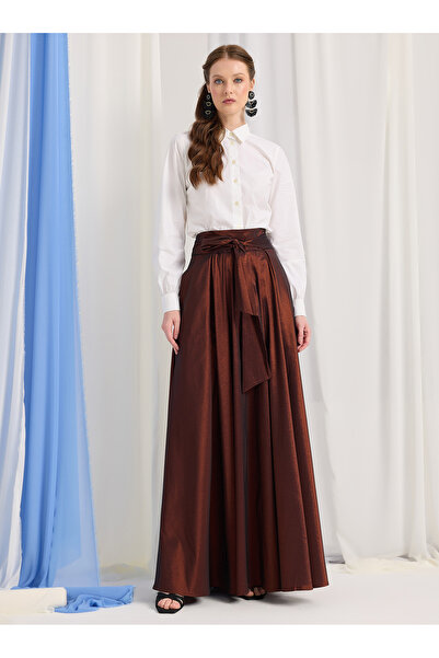 Store Wf Bronze Taffeta Belted Maxi Skirt