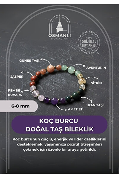 OSMANLI DOĞAL TAŞ Ottoman Natural Stone Certified Aries Zodiac Sign Natural Stone Bracelet