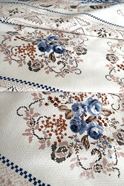 Alla Turca Double Cross Stitch Patterned Pique – Indigo | 200X240 cm | 100% Cotton