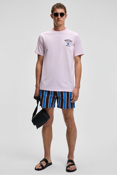 GRIMELANGE Sonora Men's Print Detailed 100% Organic Cotton Regular Fit Short Sleeve Pink T-Shirt