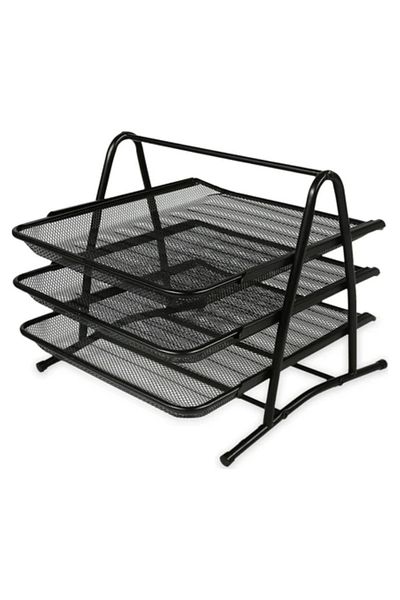 Glanart Metal Black 3-Piece Document Rack Movable System 1 Pc Metal Perforated