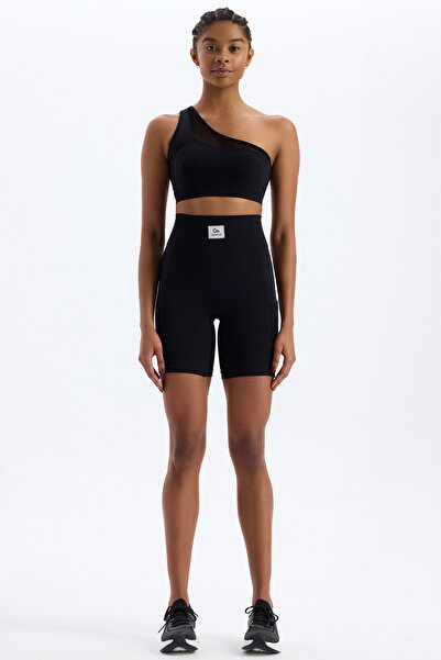 COMEUP Side Knitted Patterned Mesh Pocket Sports Shorts Black