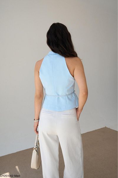 Lupies Women's Blue Waist Belt Tie Vest