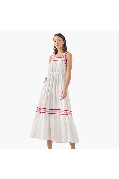 FAV Lace Detail Sleeveless A-line Dress with Tie-Ups
