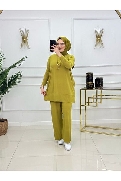Enans Design طقم حجاب نسائي مكون من قطعتين تونيك وبنطلون