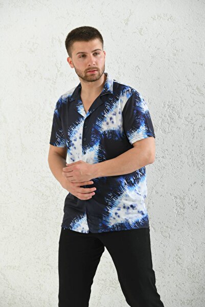 MOVİMENT Синя сорочка прямого крою з коміром-стійкою