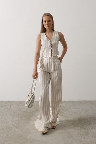 Le Savu Shilsee Women's Striped Vest Pants Suit-Piece Stone Color
