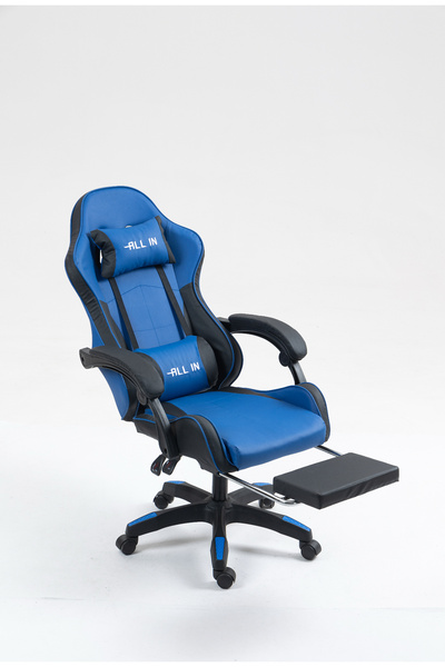 Allin PC chair, computer gaming chair, YouTuber chair, gaming chair, chair with leg support, blue professional chair