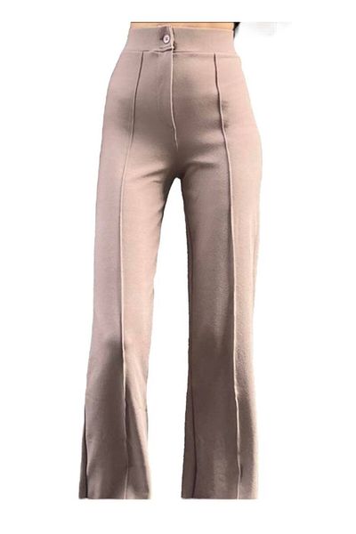 Sevda Kılınç Large Size Striped Crepe Fabric Trousers