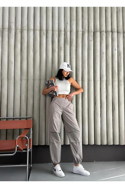 Zeo Basic Parachute Pants with Knee Pleats