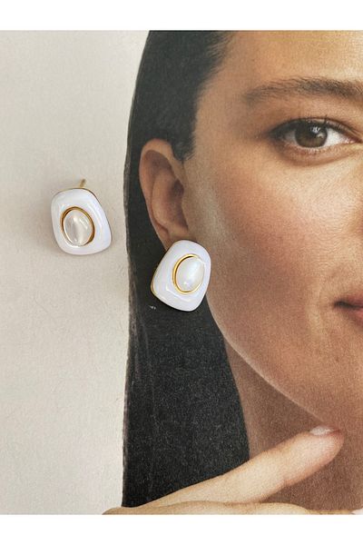 Pinery Jewels Pair of Minimal Stone Steel Tarnish Steel Plated Earrings