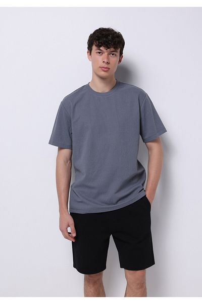 Colin's Comfort Fit Round Neck Jacquard Men's Anthracite Short Sleeve T-Shirt