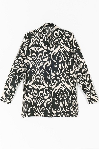FOR YOU MODA Cămașă neagră din satin cu model