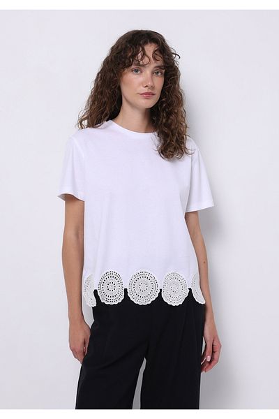 Colin's Tricou alb cu mânecă scurtă pentru femei, cu gât rotund, cu croială normală
