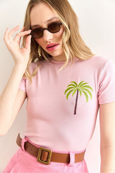 Olalook Women's Palm Pink Printed Soft Touch Saran Flexible Body Bdy-00000059