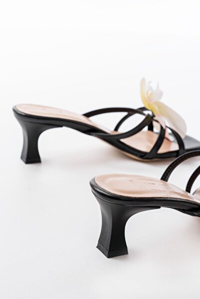 Aymood S-622 Чорна орхідея Детальні жіночі тапочки на тонких підборах