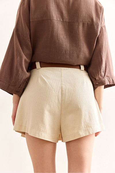 Olalook Women's Stone Belted Gabardine Skirt with Shorts Etk-19000324