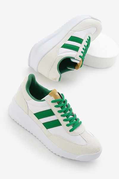Tonny Black Pantofi sport unisex, alb, verde, cu talpă termică, cu dungi duble