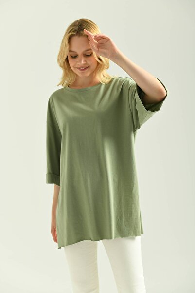 MOVİMENT Πλεκτό μπλουζάκι με διπλό μανίκι με φαρδιά κοπή ασύμμετρο άνοιγμα