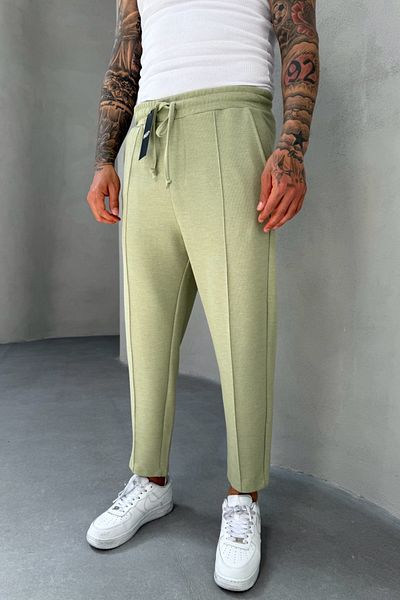 MADZEYMODA Ανδρικό πράσινο παντελόνι Jogger Boyfriend με λεπτομέρεια από ύφασμα βάφλα Mz5036