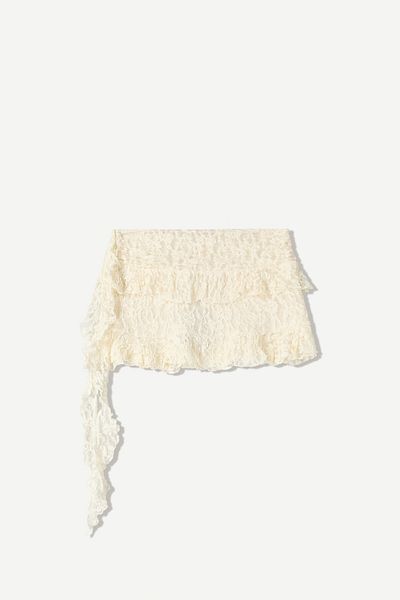Bershka Blonde Lace Ruffled Mini Skirt