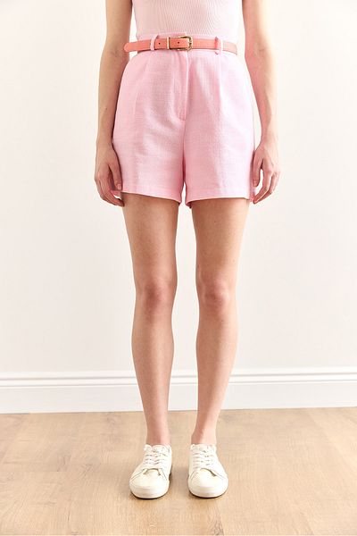 Olalook Γυναικείο Candy Pink Pocketed Washed Λινό Σορτς SHRT-19000056