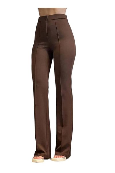 Sevda Kılınç Large Size Striped Crepe Fabric Trousers