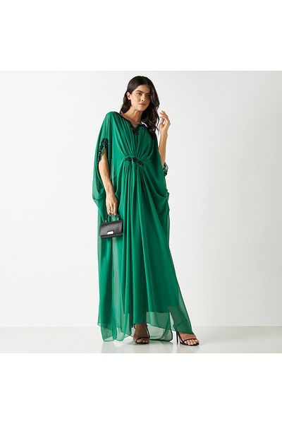 FAV Embellished Kaftan Maxi Dress with Split Neck