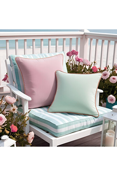 Bc Home 2'li Gold Kenar Biyeli Gül Kurusu Pembe- Mint Yeşili Kırlent Kılıfı S...