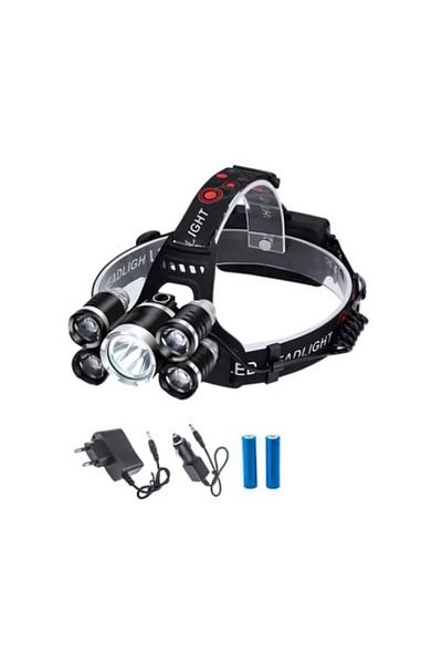 MACVI Lanterna de cap Macvi® cu 5 LED-uri, 30W, 8000 lumeni, acumulator, reglabila si rezistenta la apa