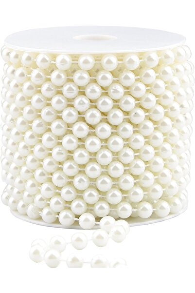 EleganTShoP Sıralı Yuvarlak Deliksiz Plastik İnci 8 mm 9 metre